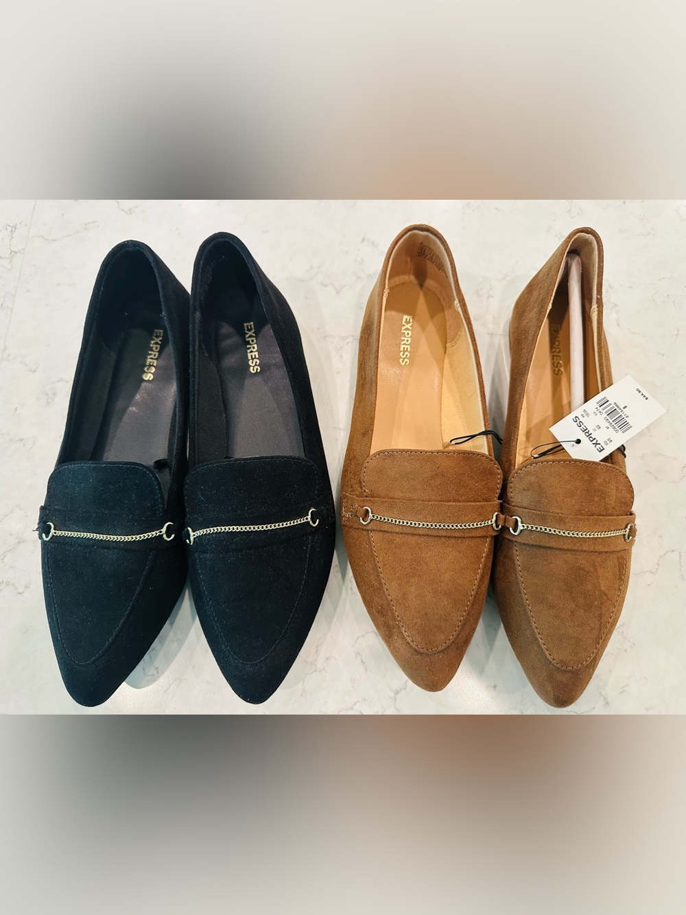 Women’s Size 8 Express faux Suede Pointed-Toe Loafer bundle in Black and Brown
